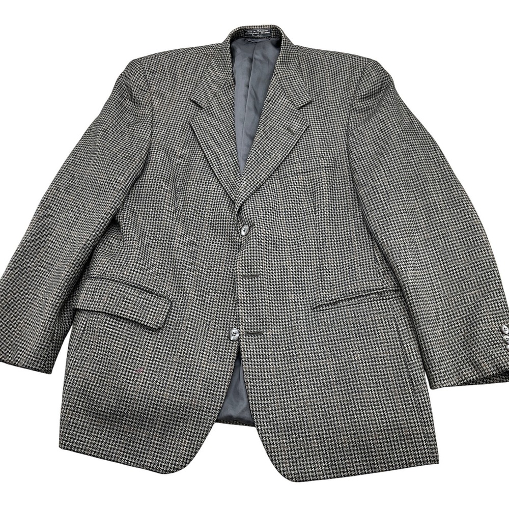 Bert Pulitzer Blazer Men 42R Gray Brown Houndstooth Plaid Wool Career